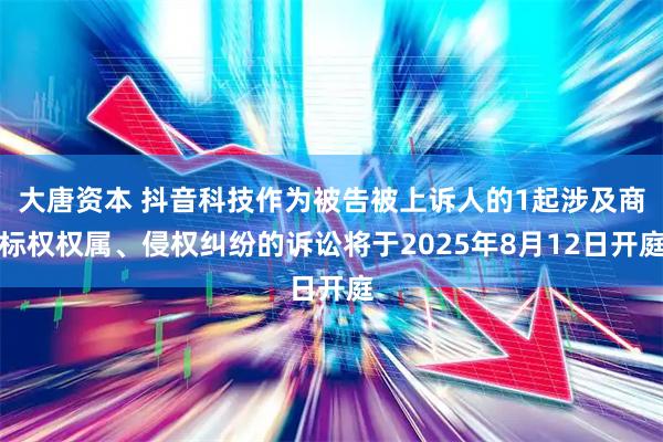 大唐资本 抖音科技作为被告被上诉人的1起涉及商标权权属、侵权纠纷的诉讼将于2025年8月12日开庭